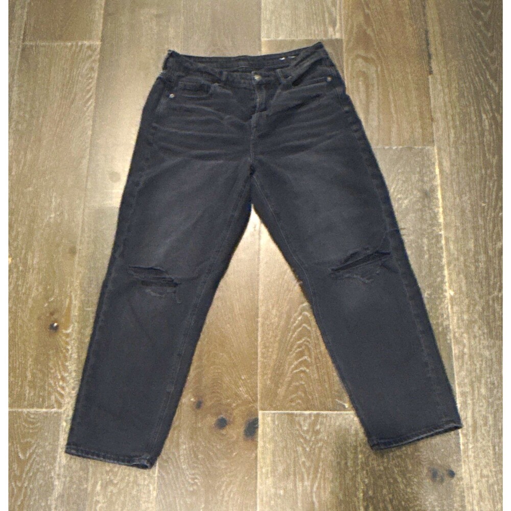 American Eagle Womens High Rise Skinny Jeans Sz 8 Black Dark Wash Distressed